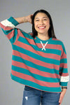 Floral Contrast Striped Top - Teal