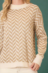 High Neck Herringbone Sweater - Natural
