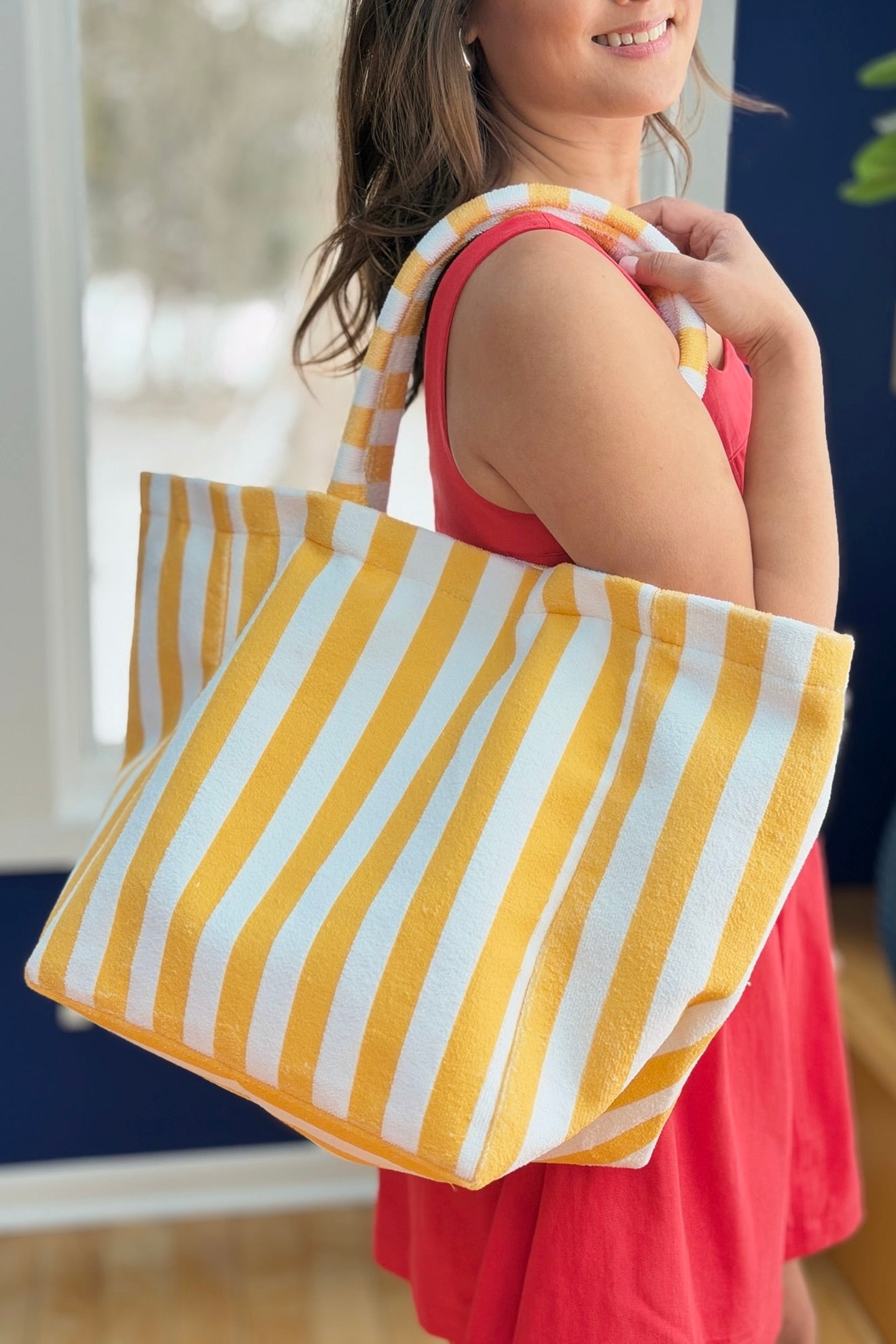 Striped Terry Beach Tote Bag - Yellow
