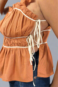 Ruched Detail Ruffled Straps - Burnt Orange