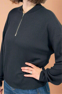 Half Zip Rib Top Black