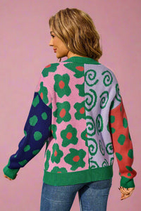 Abstract Multi Print Open Cardigan - Green