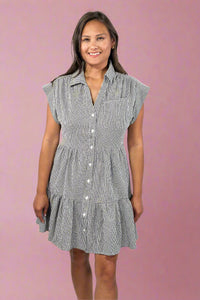 Tiered Shirt Dress - Black Seerscuker