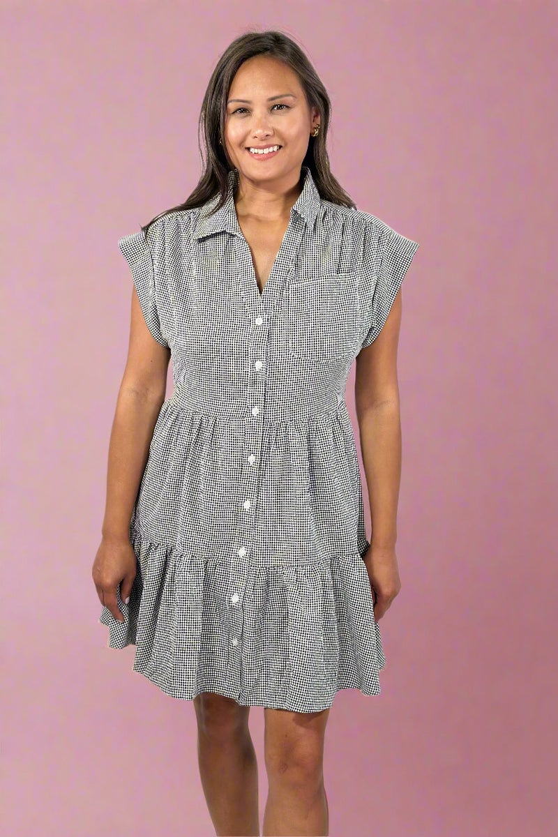Tiered Shirt Dress - Black Seerscuker