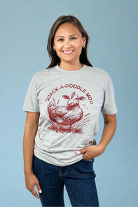 Duck Chicken Cow Graphic Tee - Grey