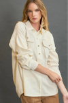 Contrast Half Button Down Top - Oatmeal