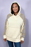 Plaid Mix Terry Pullover Hoodie - Ecru