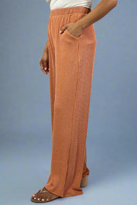 Ribbed Wide Leg Pants - Pumpkin
