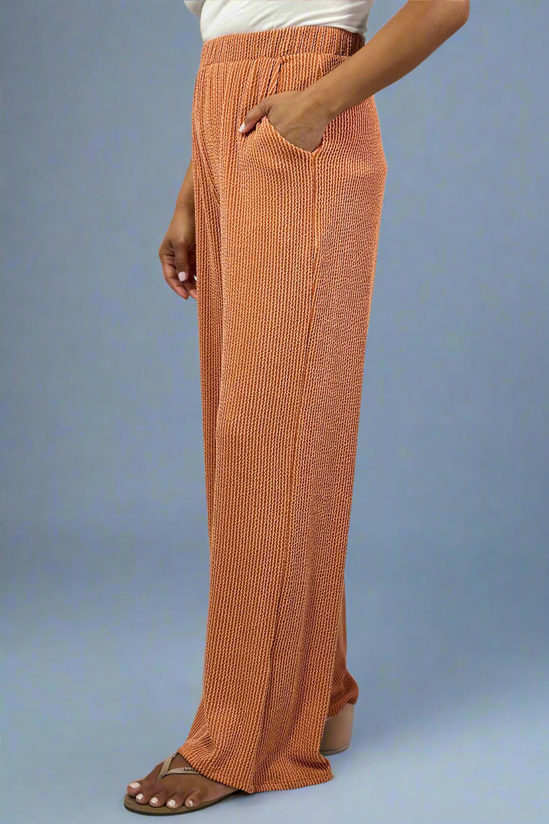 Ribbed Wide Leg Pants - Pumpkin