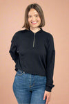 Half Zip Rib Top Black