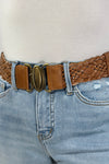 Oval Buckle Braided Elastic Belt - Camel