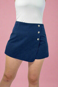 Striped Woven Skort Navy