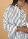 Oversized Striped Long Sleeve Shirt - White