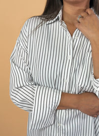 Oversized Striped Long Sleeve Shirt - White