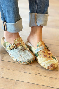 Toni - Floral Tapestry Studded Buckle Clog