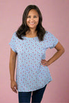Floral Folded Sleeve Top - Blue