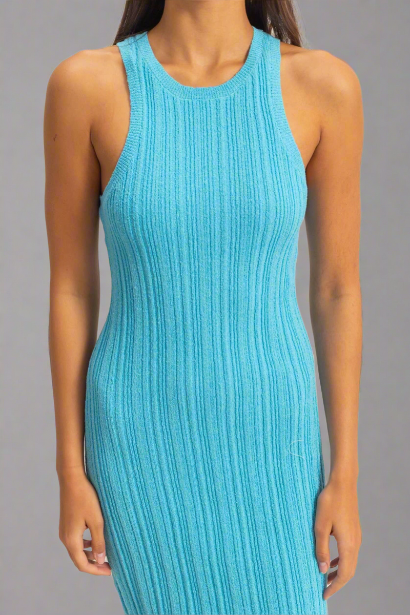 Bodycon Ribbed Knit Dress - Blue