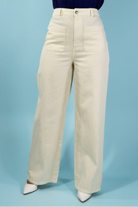 High Waist Wide Leg Pants - Cream
