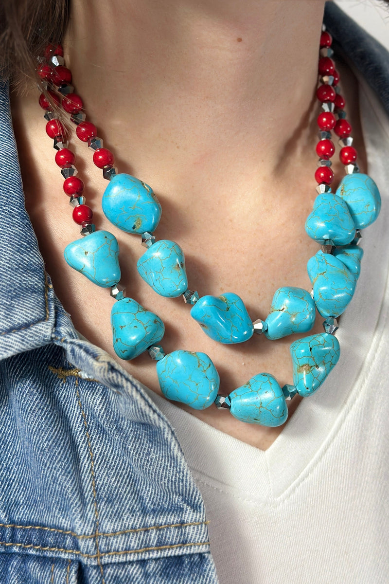 Turquoise Pendant Double Layer Vintage Necklace