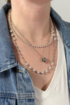 Triple Layer Pearl Chain Link Necklace - Silver