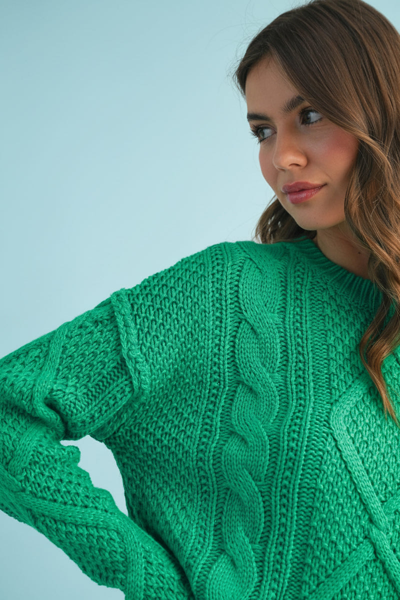 Adela Cable Knit Sweater - Lily Pad