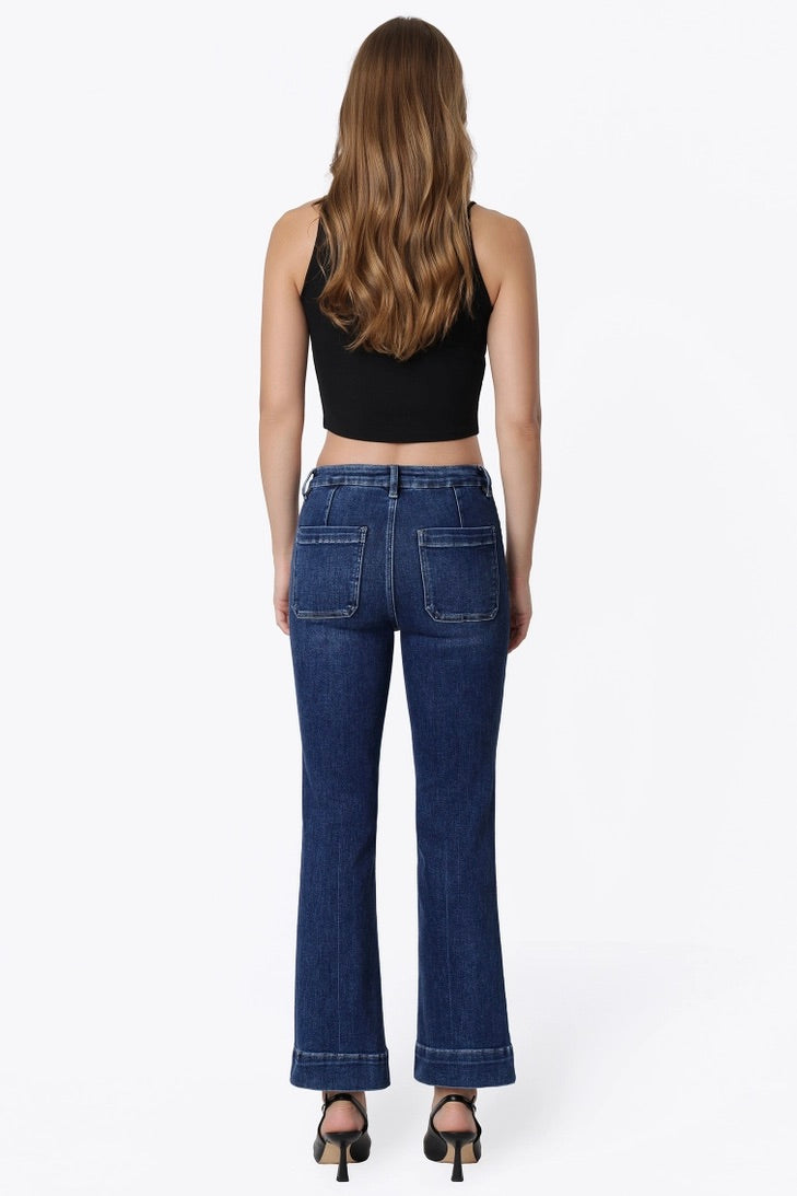 High Rise Patch Pocket Flare Jeans LV2092