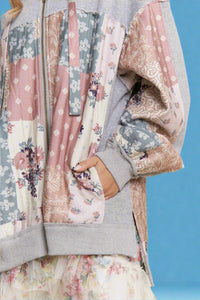 Multi Pattern Patchwork Zipper Hoodie