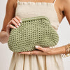 Anastasia Straw Clutch With Chain Strap - Sage