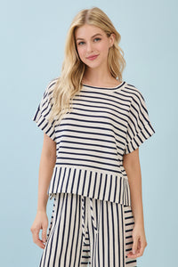 Striped Short-Sleeved Top - Ivory