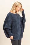 Chenille Boat Neck Sweater - Navy
