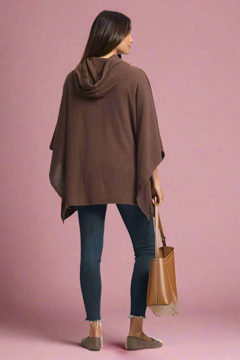 Ribbed Knit Poncho Top - Chocolate
