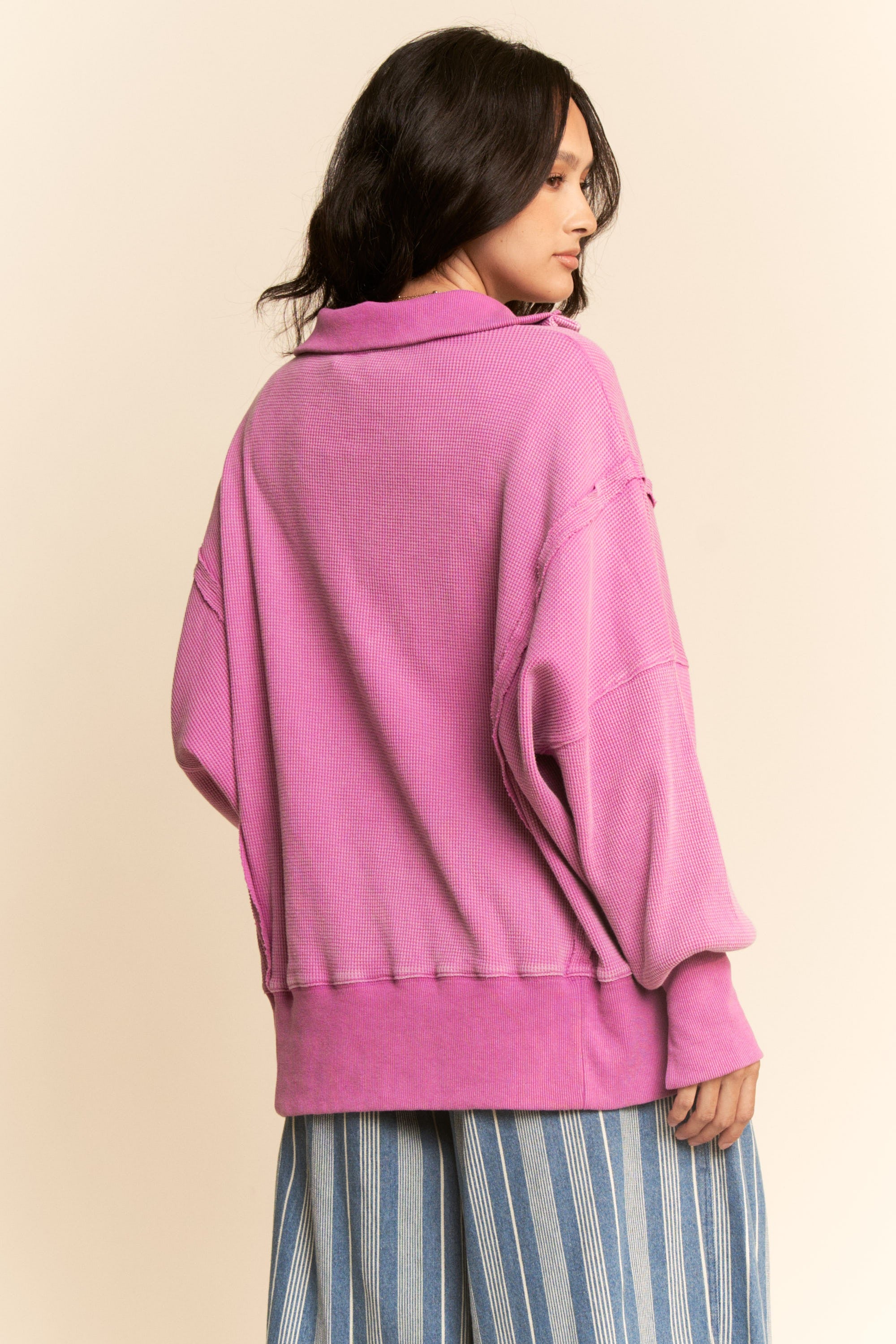 Garment Washed Henley Top - Orchid