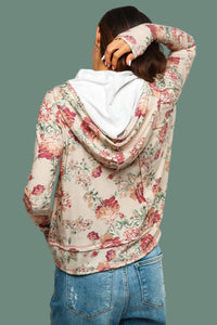 Hoodie Long Sleeve Floral Top - Marsala