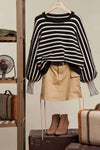 Stripe Puff Sleeve Sweater - Black