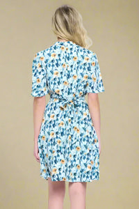 Flutter Sleeve Floral Print Dress - Blue