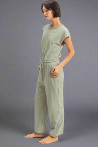 Short Sleeve Casual Jumpsuit - Sage