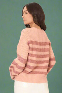 Striped Brushed Knit Sweater - Blush