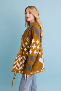 Sierra Spirit Geometric Knit Cardigan - Camel