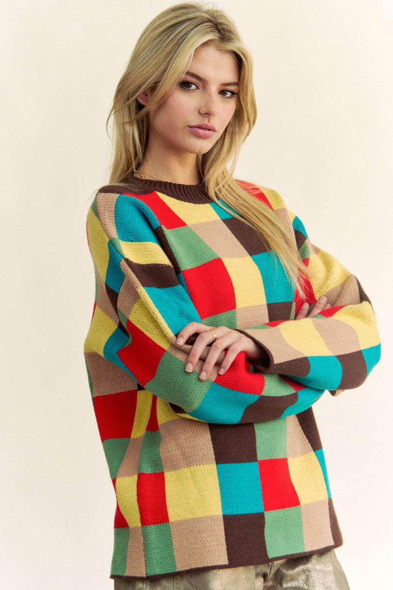 Multi Color Blocked Pullover Sweater Top