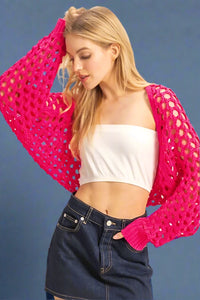 Open Stitch Bolero Cardigan - Fuchsia