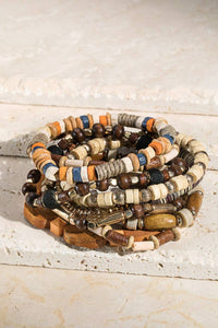 Mixed Bead Bracelet Set Brown