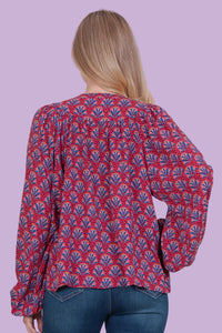 Smocking Shoulder Blouse - Burgundy