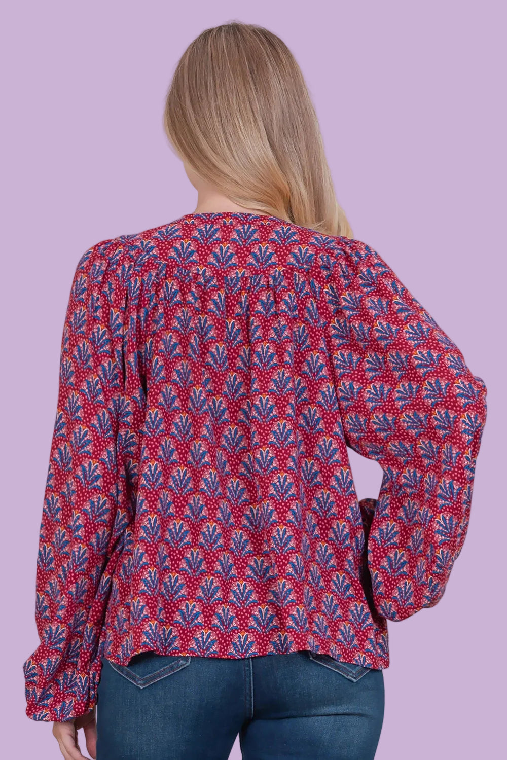 Smocking Shoulder Blouse - Burgundy