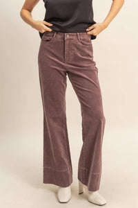Mineral Washed Flare Pants - Brown