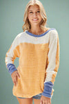 Color Block Fuzzy Sweater Long Sleeve Top Mustard