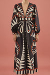 V-Neck Dress with Lantern Sleeves - Black