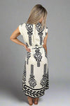 Two Tone Printed Midi Dress - Cream