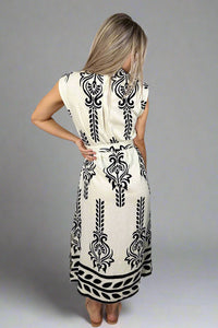 Two Tone Printed Midi Dress - Cream