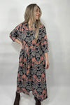 Midnight Palm Tree Button Down Dress Orange