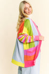 Multi Striped Pockets Loose Fit Open Cardigan